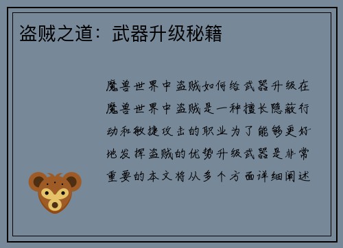 盗贼之道：武器升级秘籍